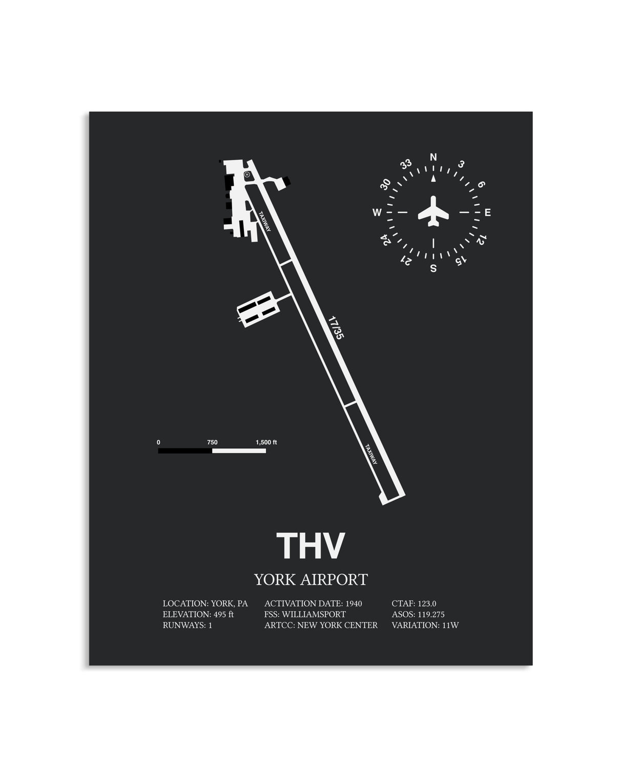 Gray Framed York Airport layout wall art poster