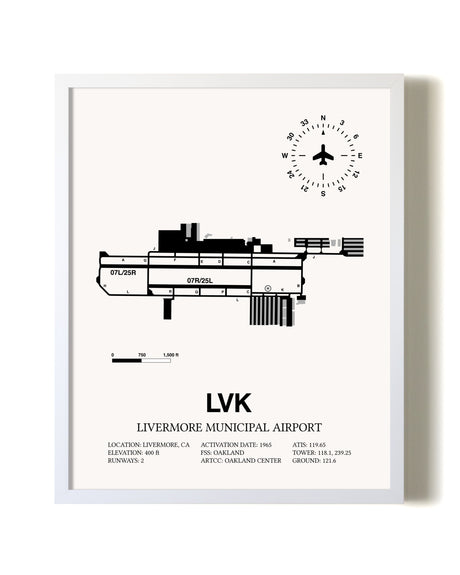 Livermore Municipal Airport airport map poster in oak frame