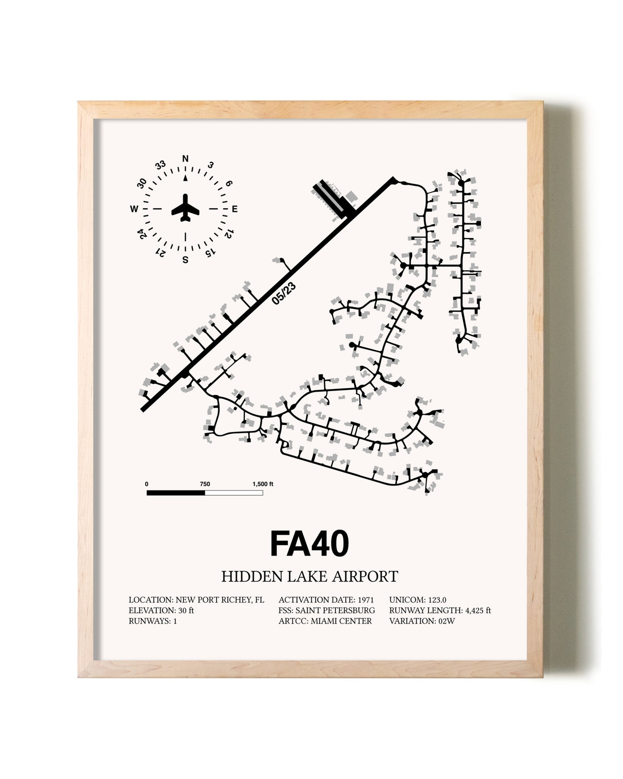 Hidden Lake Airport framed wall art in white frame