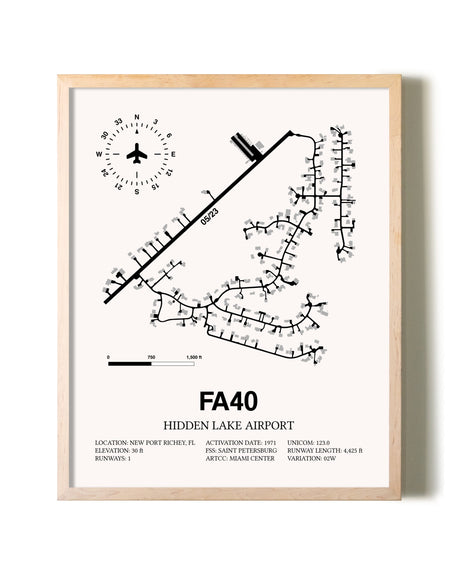 Hidden Lake Airport framed wall art in white frame