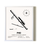 Harry Clever Field Airport airport map poster in oak frame