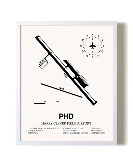 Harry Clever Field Airport airport map poster in oak frame