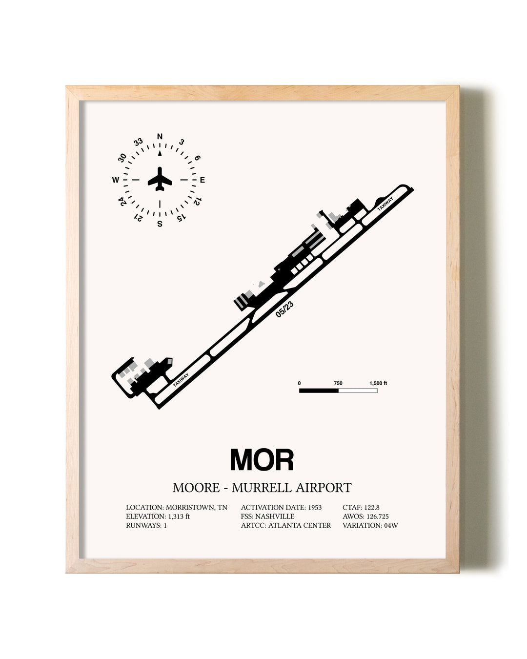 Moore-Murrell Airport framed wall art in white frame