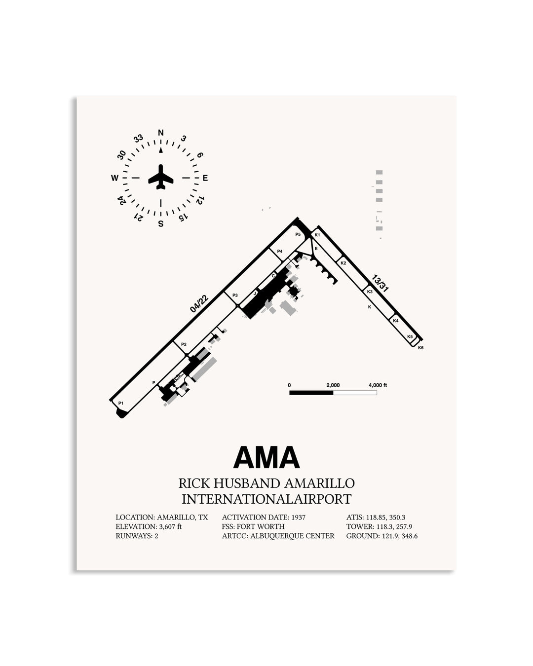 Gray Rick Husband Amarillo International Airport framed poster displayed in an airplane hangar