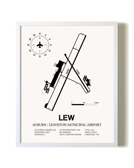 Auburn / Lewiston Municipal Airport airport map poster in oak frame