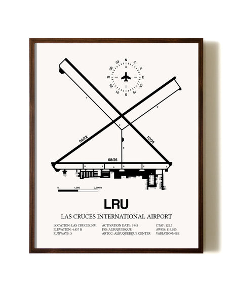 Las Cruces International Airport aviation print in walnut frame