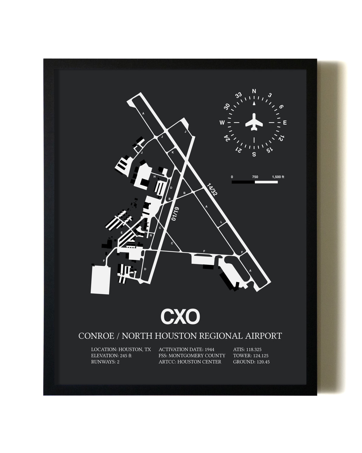 Unframed Conroe / North Houston Regional Airport map print poster