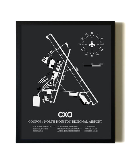 Unframed Conroe / North Houston Regional Airport map print poster