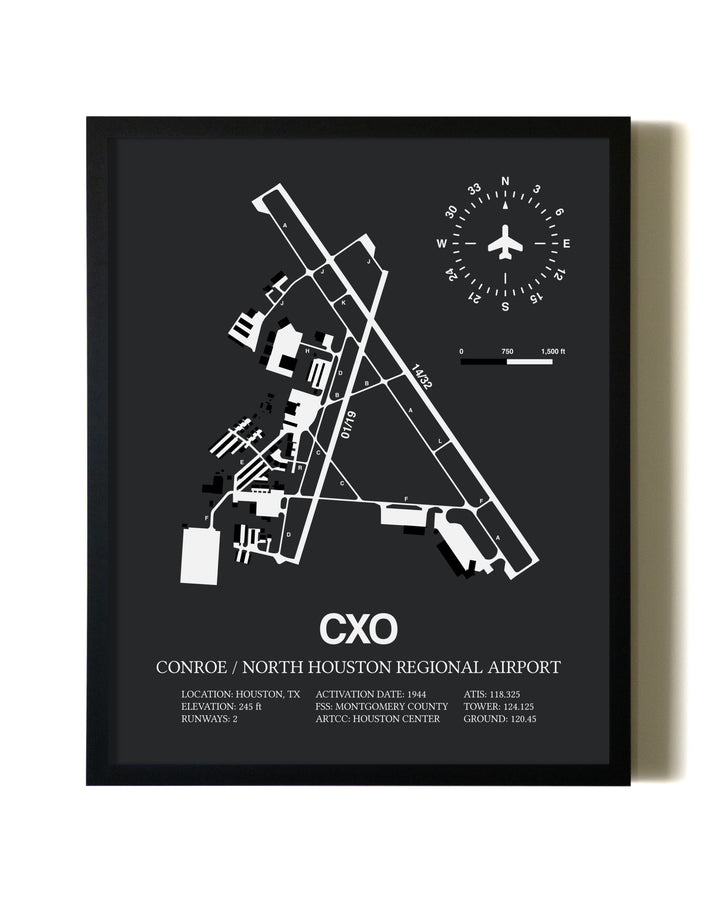 Unframed Conroe / North Houston Regional Airport map print poster