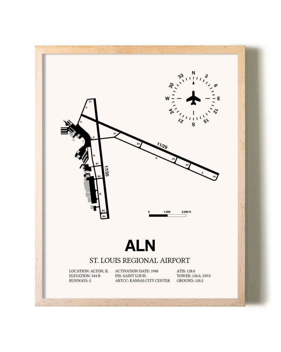 St. Louis Regional Airport framed wall art in white frame