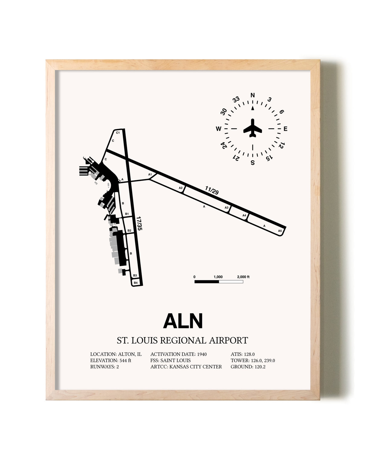 St. Louis Regional Airport framed wall art in white frame