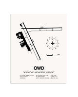 Gray Norwood Memorial Airport framed poster displayed in an airplane hangar