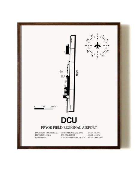 Pryor Field Regional Airport aviation print in walnut frame