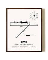 Havre City-County Airport aviation print in walnut frame