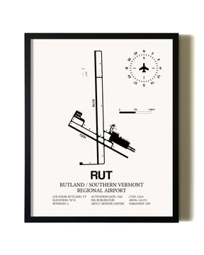Framed Rutland / Southern Vermont Regional Airport wall art poster in black frame