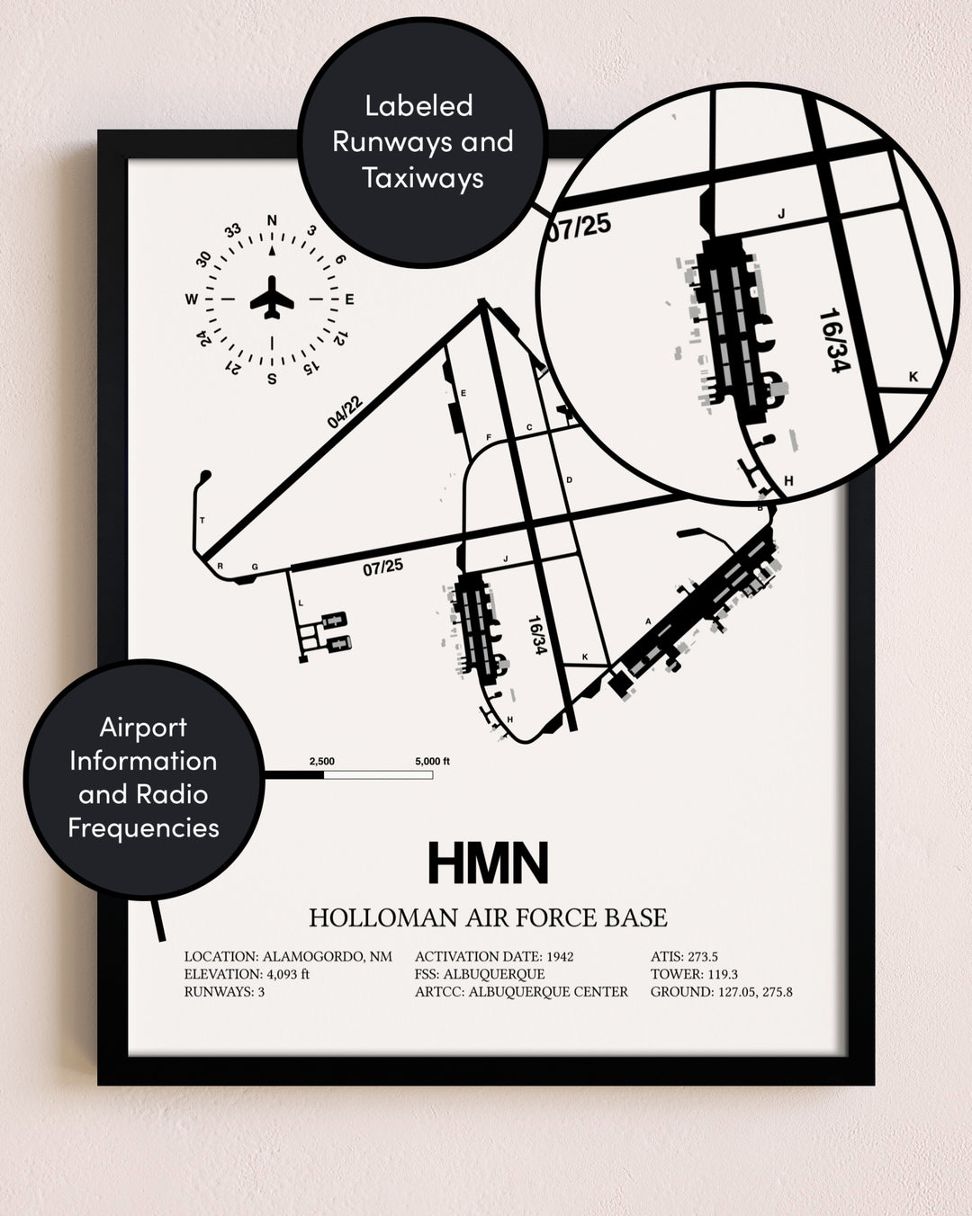 Framed Holloman Air Force Base layout wall art poster