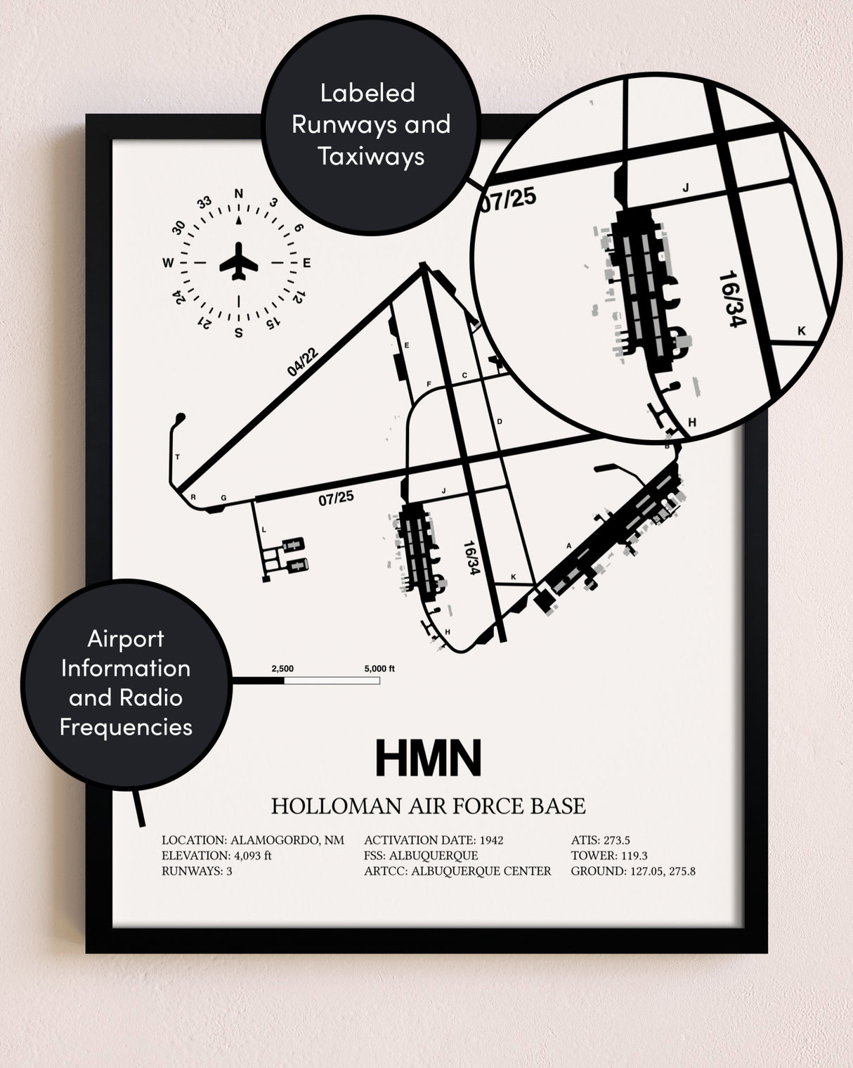 Framed Holloman Air Force Base layout wall art poster