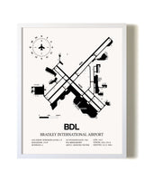 Bradley International Airport airport map poster in oak frame