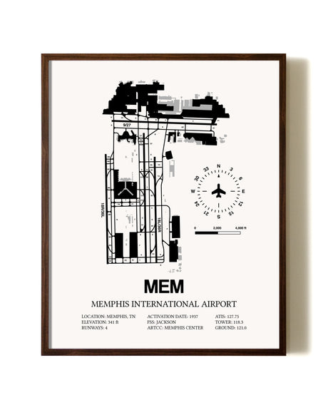 Memphis International Airport aviation print in walnut frame