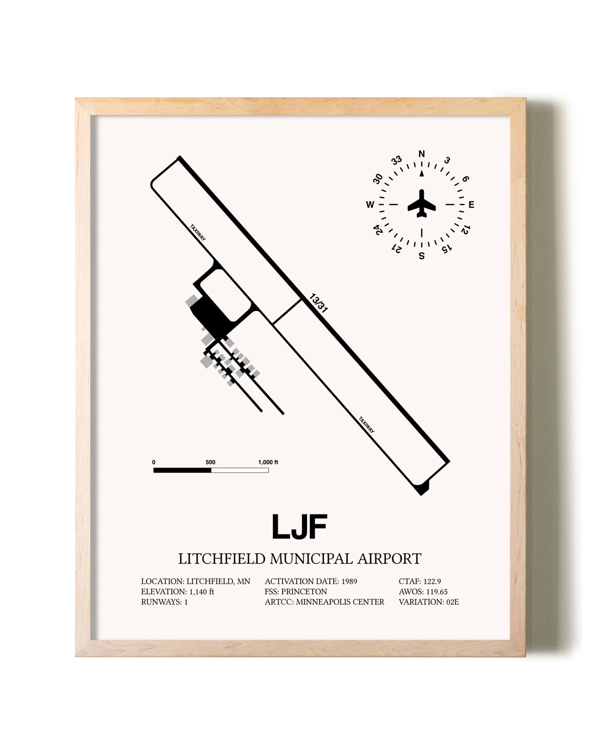Litchfield Municipal Airport framed wall art in white frame