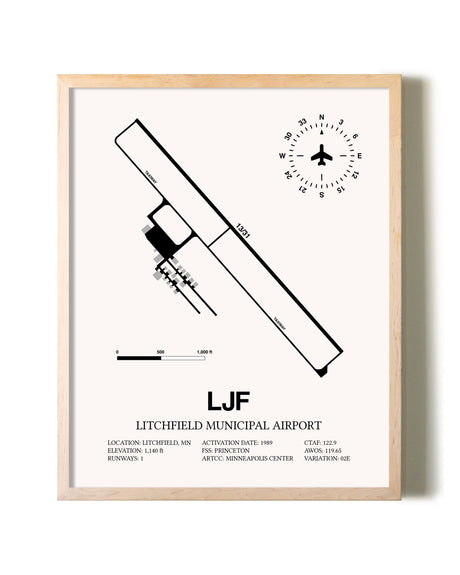 Litchfield Municipal Airport framed wall art in white frame