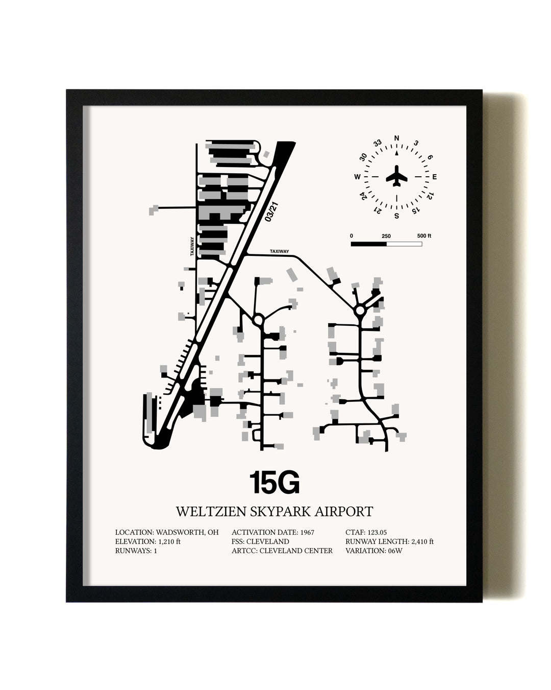 Framed Weltzien Skypark Airport wall art poster in black frame