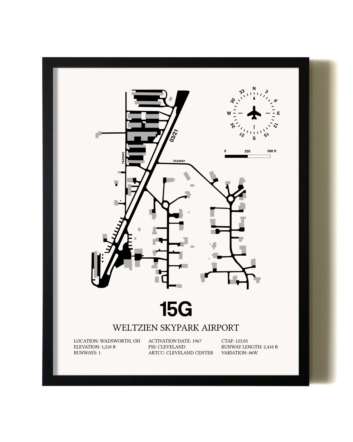 Framed Weltzien Skypark Airport wall art poster in black frame