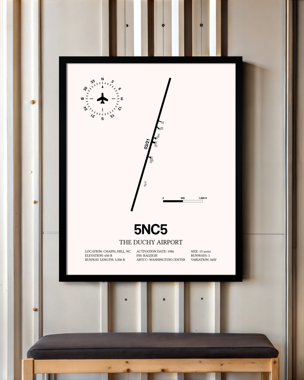The Duchy Airport framed poster displayed in an airplane hangar