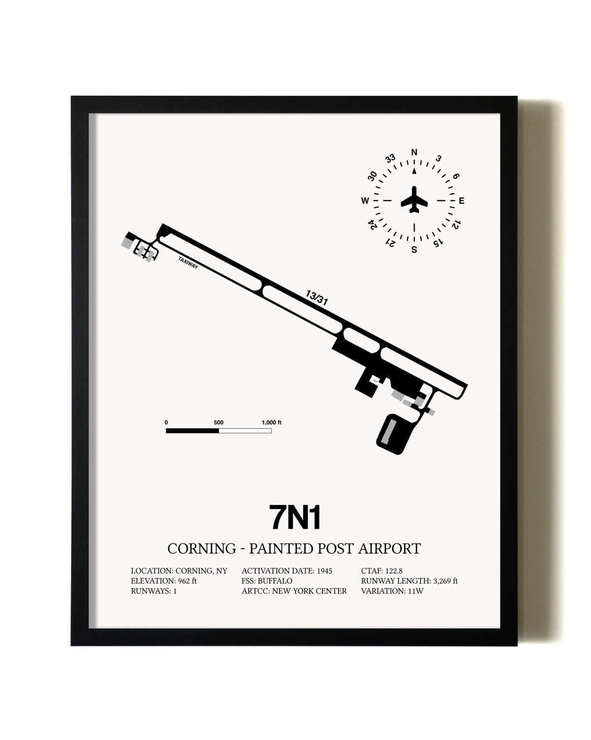Framed Corning - Painted Post Airport wall art poster in black frame