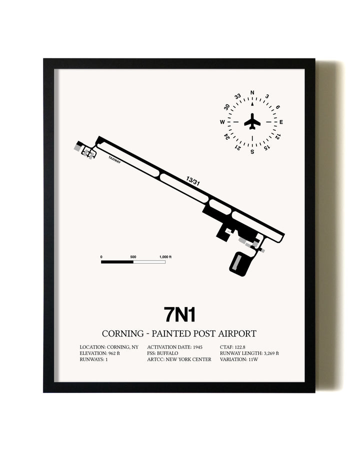 Framed Corning - Painted Post Airport wall art poster in black frame