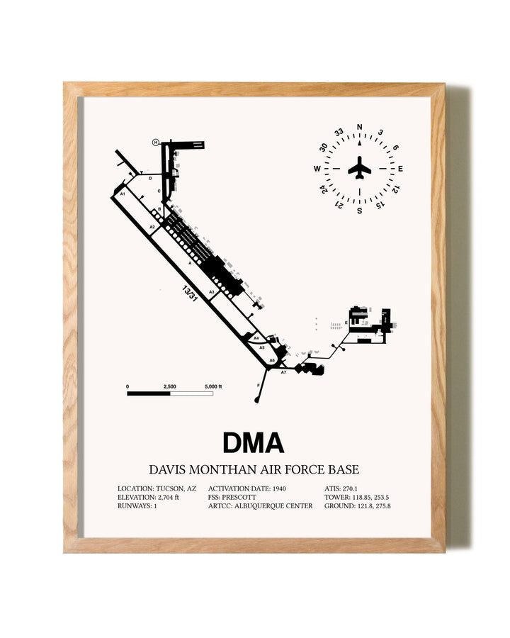 Davis Monthan Air Force Base framed print in natural wood frame