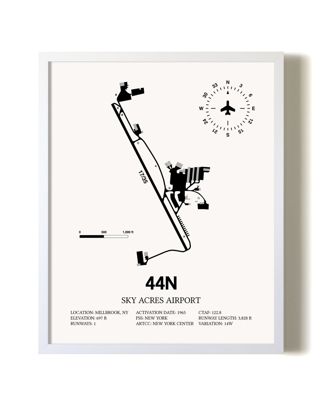 Sky Acres Airport airport map poster in oak frame