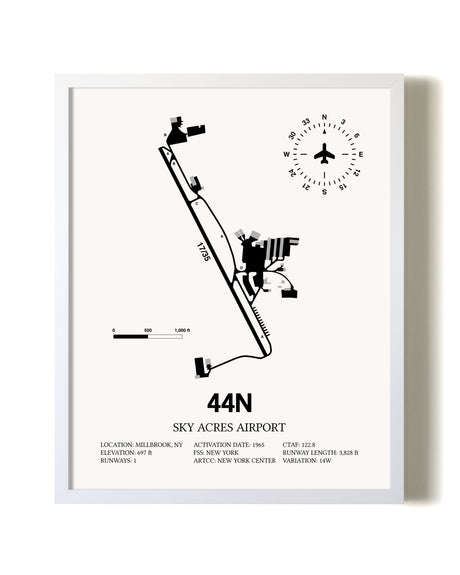 Sky Acres Airport airport map poster in oak frame