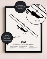 Framed Moton Field Municipal Airport layout wall art poster