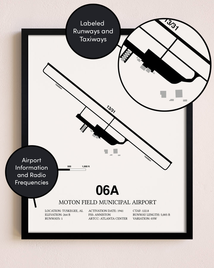 Framed Moton Field Municipal Airport layout wall art poster