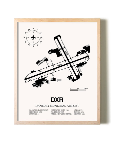 Danbury Municipal Airport framed wall art in white frame