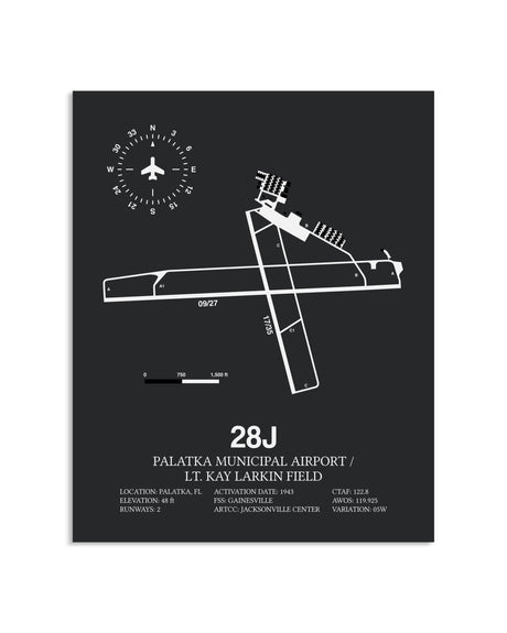 Gray Framed Palatka Municipal Airport / Lt. Kay Larkin Field layout wall art poster