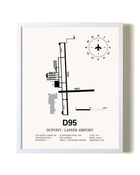 Dupont / Lapeer Airport airport map poster in oak frame