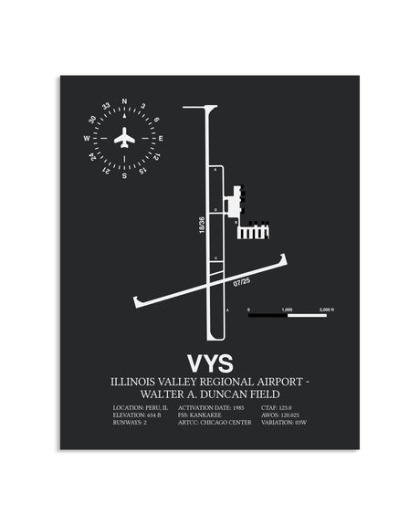 Gray Framed Illinois Valley Regional Airport-Walter A. Duncan Field layout wall art poster