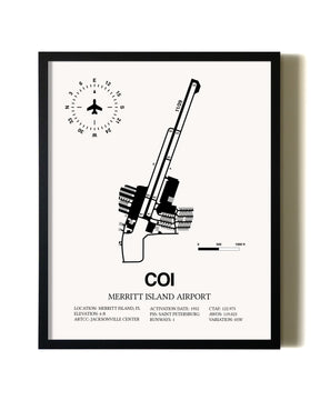 Framed Merritt Island Airport wall art poster in black frame