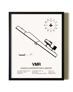 Framed Harold Davidson Field Airport wall art poster in black frame