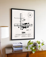 South Bend International Airport aviation wall décor in black wood frame