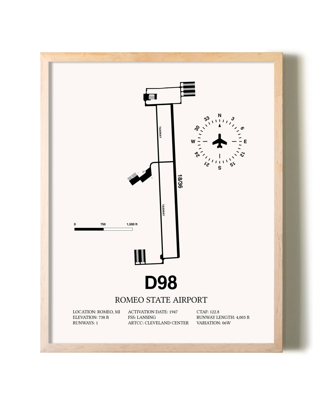 Romeo State Airport framed wall art in white frame
