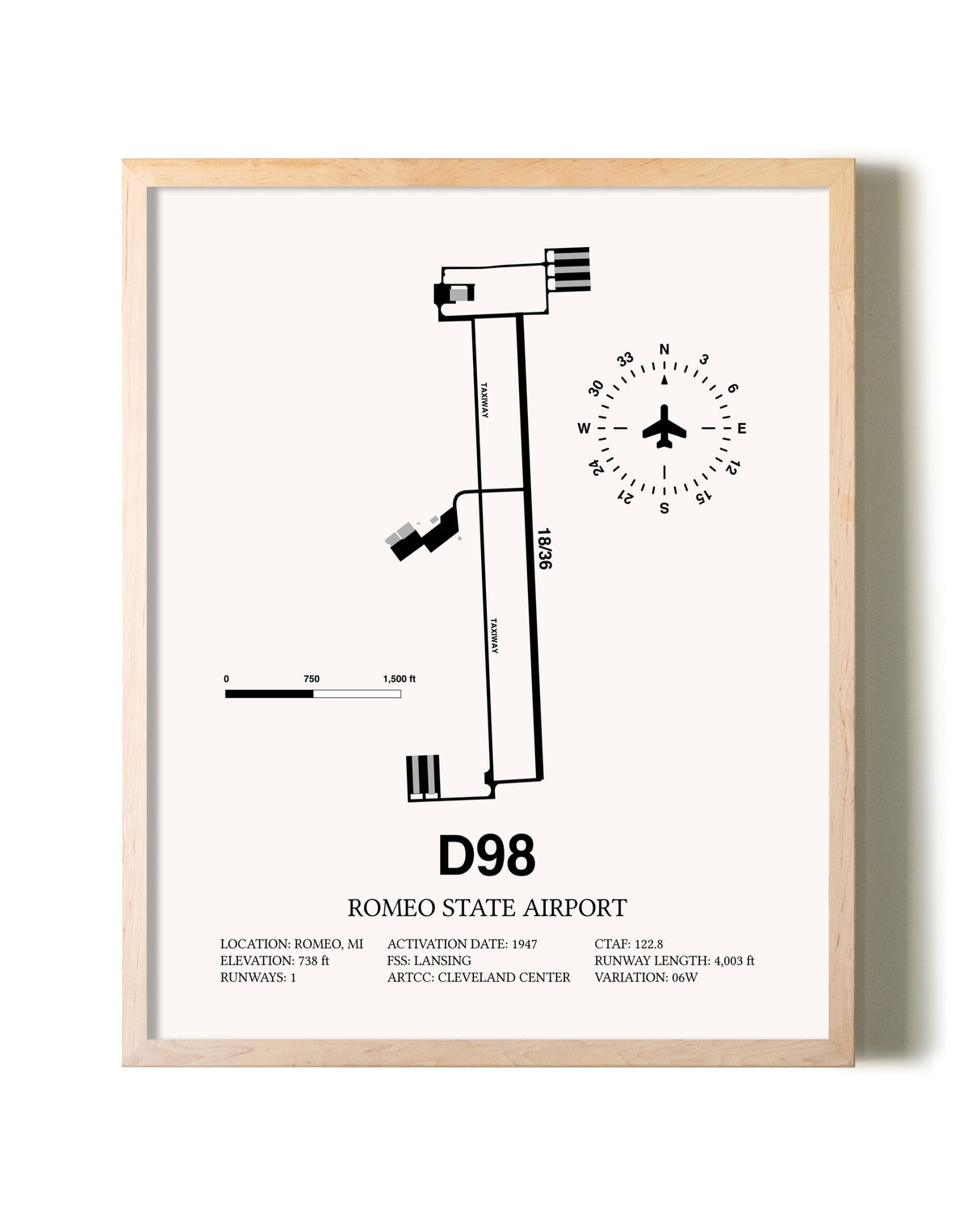 Romeo State Airport framed wall art in white frame