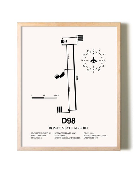 Romeo State Airport framed wall art in white frame