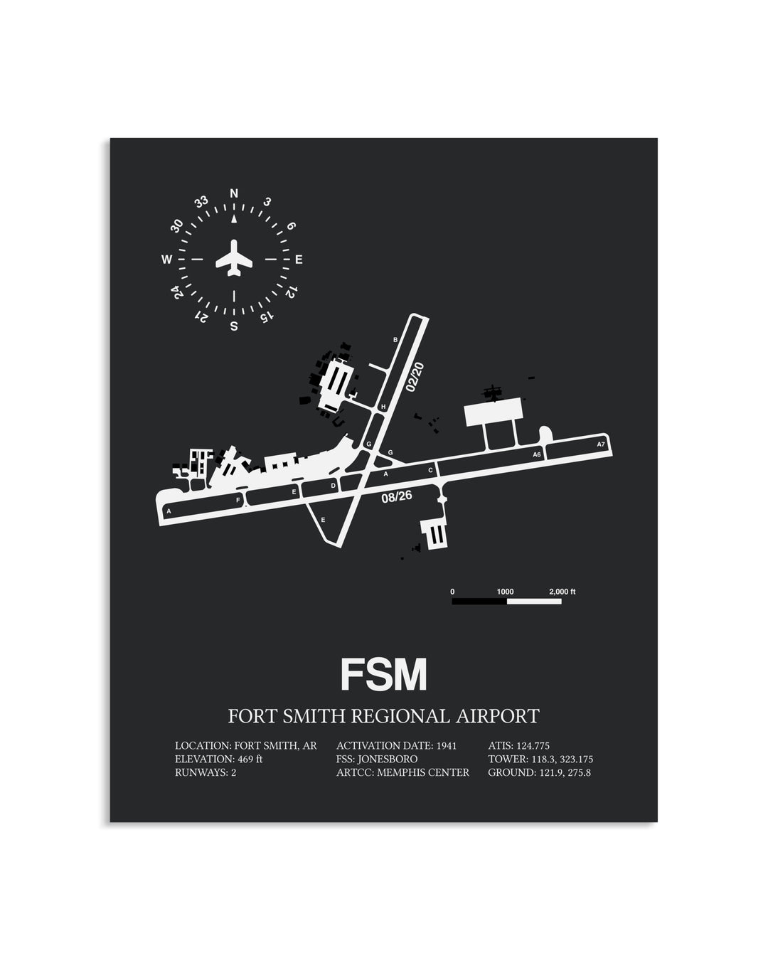 Gray Framed Fort Smith Regional Airport layout wall art poster