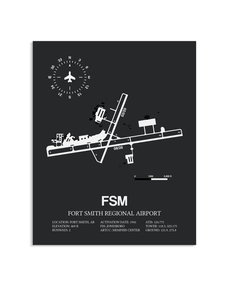 Gray Framed Fort Smith Regional Airport layout wall art poster