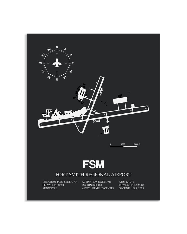 Gray Framed Fort Smith Regional Airport layout wall art poster