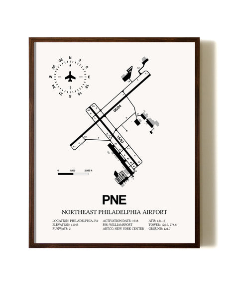 Northeast Philadelphia Airport aviation print in walnut frame
