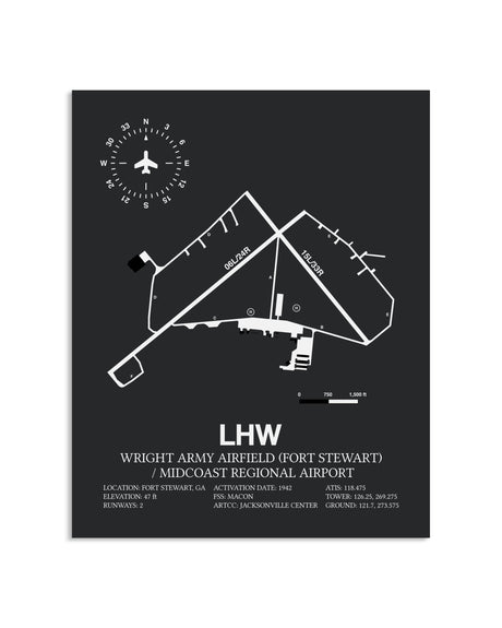 Gray Framed Wright Army Airfield (Fort Stewart) / Midcoast Regional Airport layout wall art poster